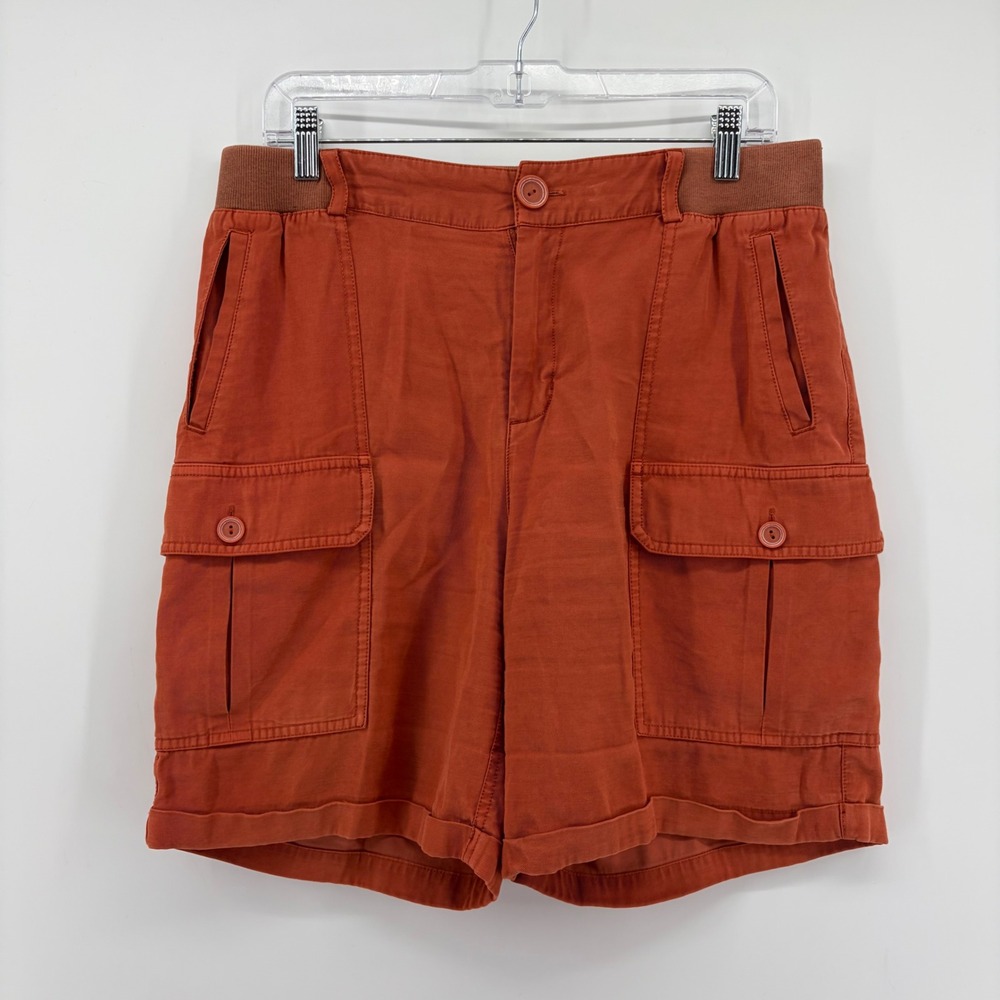 Soft Surroundings Womens M Orange Utility Cargo Shorts Elastic Waist Rayon Blend